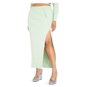 NWT Eloquii Women's Green Ribbed Slit Leg Pull On-Long Stretch Maxi Skirt 22-24